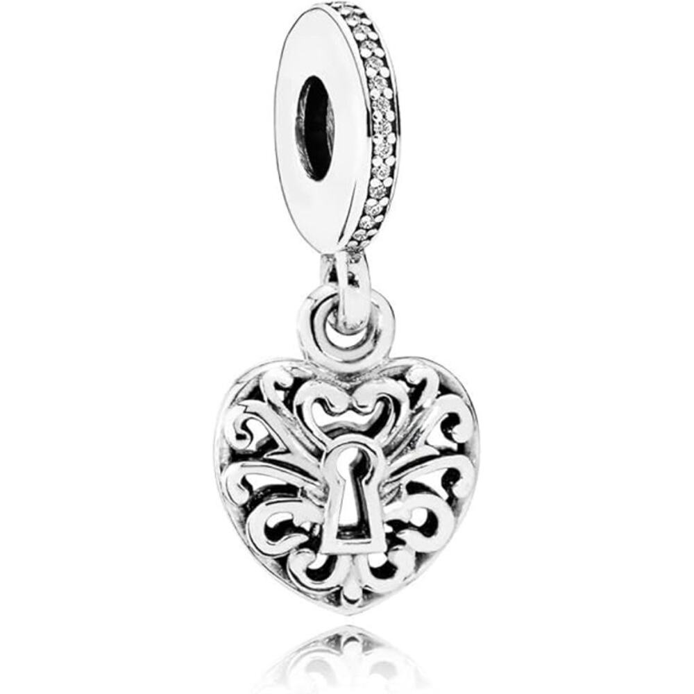 Pandora Retired Intricate Heart Lock Pendant Charm ALE Sterling Silver 925 CZ